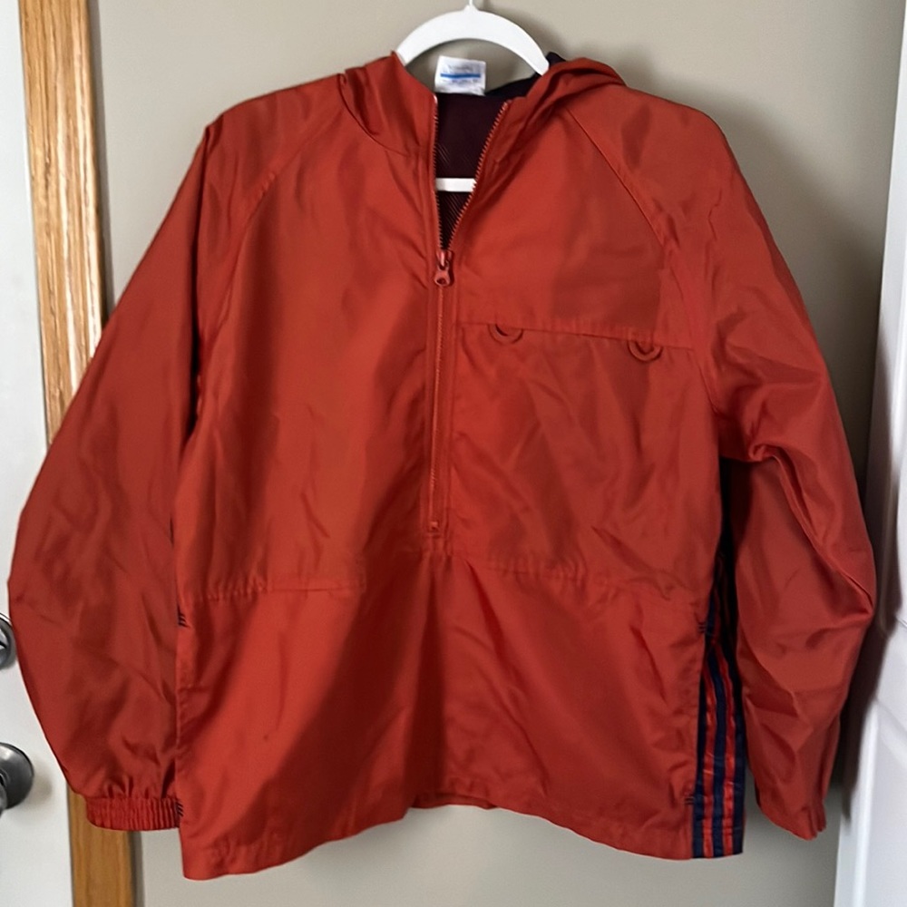 Adidas (see measurements for sizing) orange heavy nylon half zip pullover.